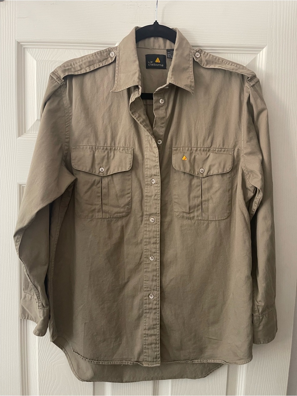 Vintage 80s Liz Claiborne Men’s Khaki Safari Button-Up Shirt
